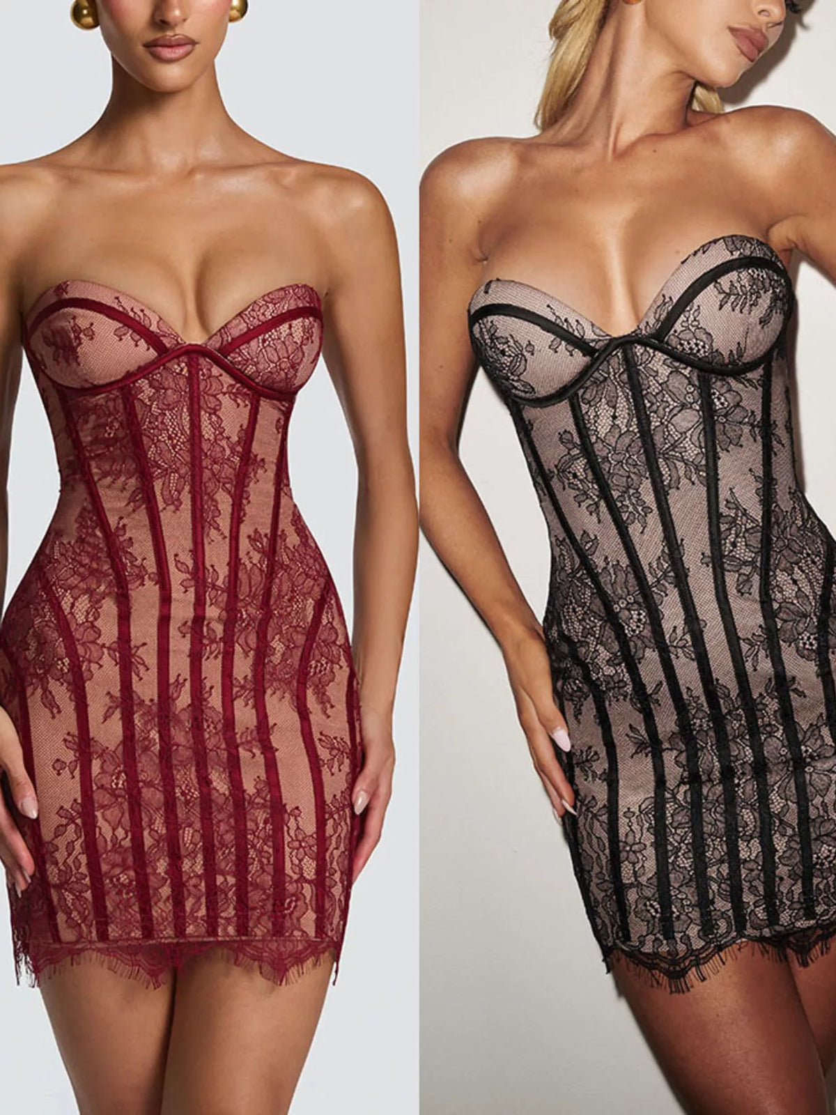 Lace Detail Tube Mini Dress front view