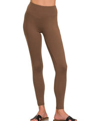 Zenana Microfiber Waistband Leggings BROWN - Fashorio