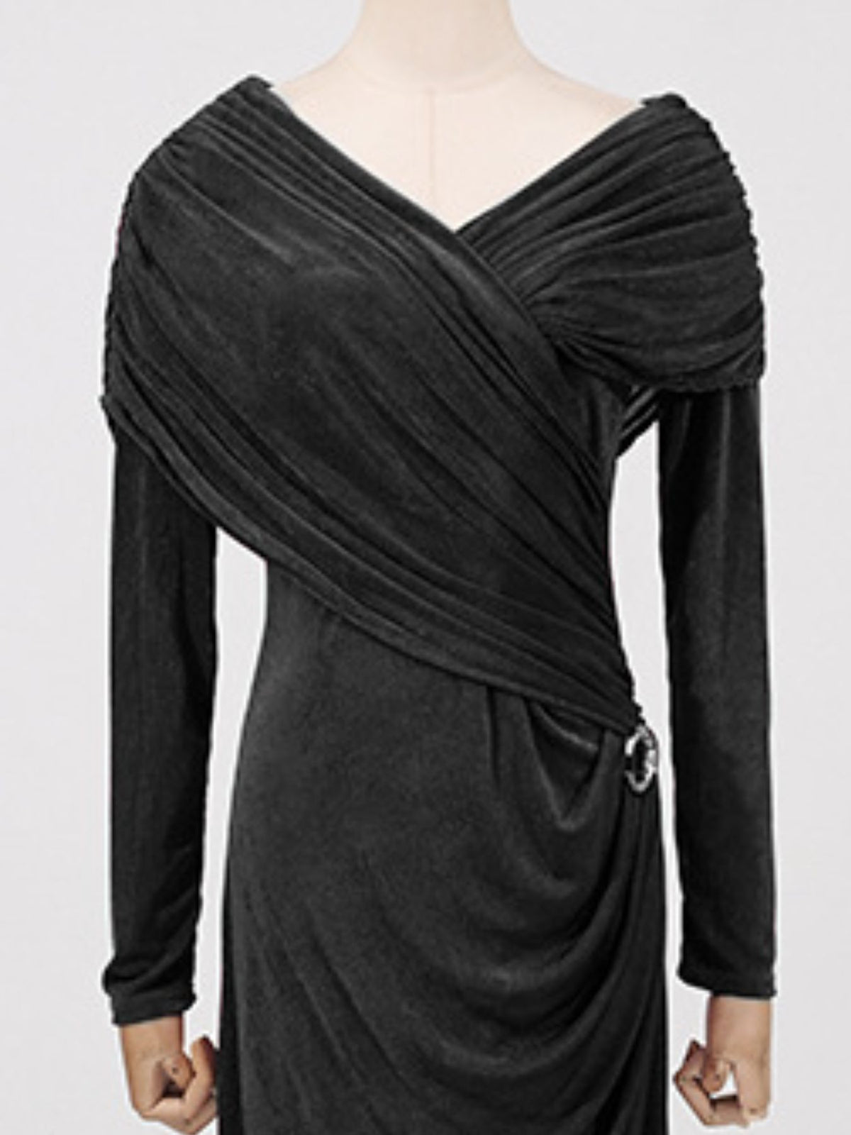ruched draped long sleeve maxi dress styled view