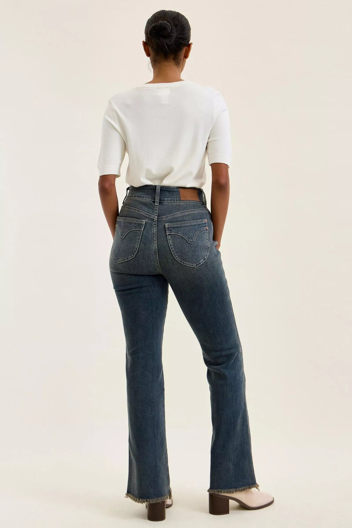 Judy Blue High Waist Double Button Frayed Hem Jeans, view 9
