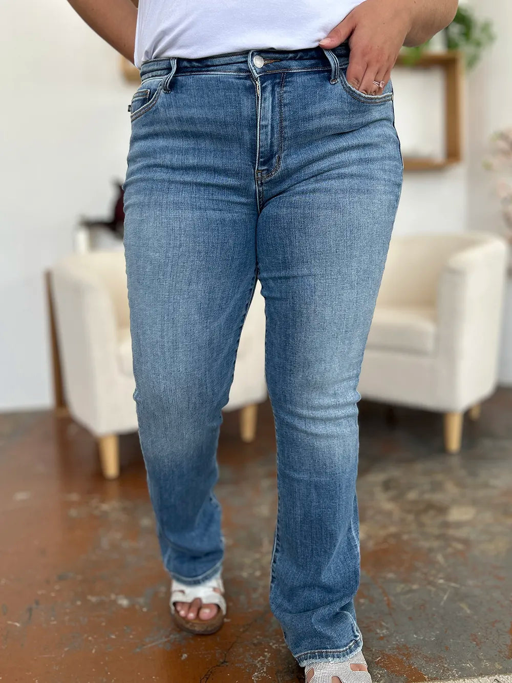 Judy Blue Mid Rise Straight Jeans view 7