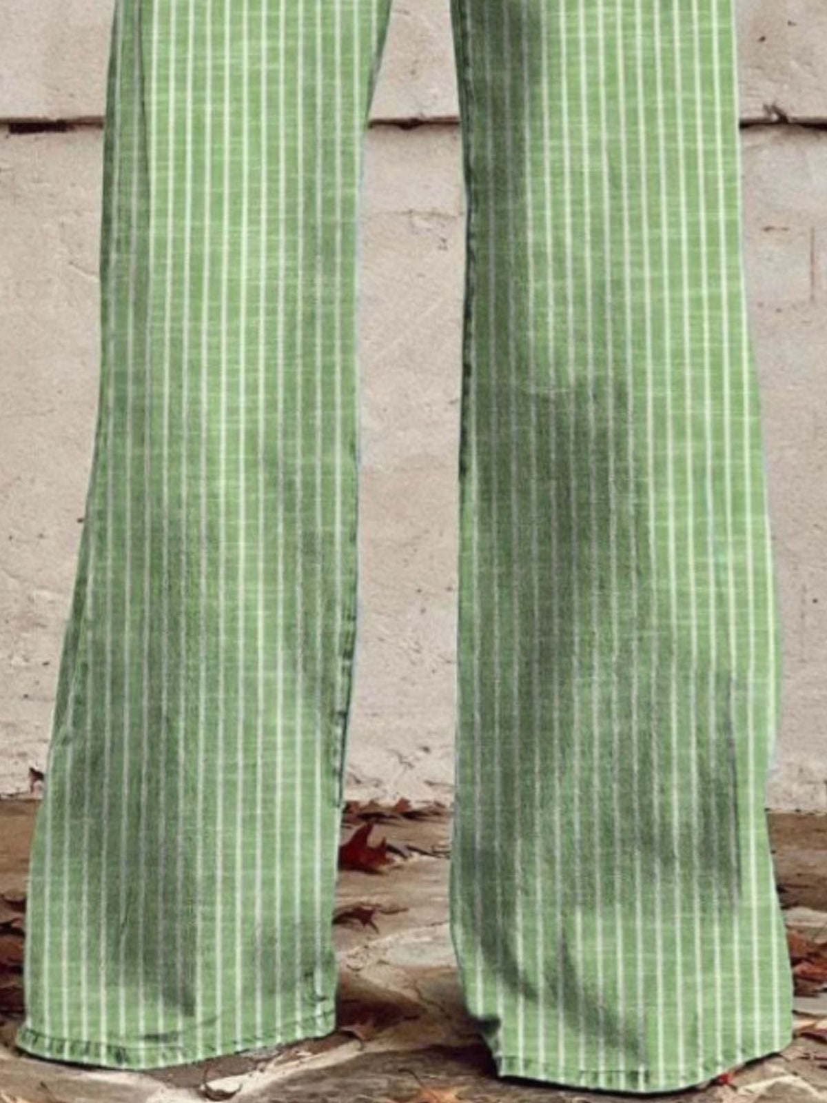 Striped wide leg jeans side profile