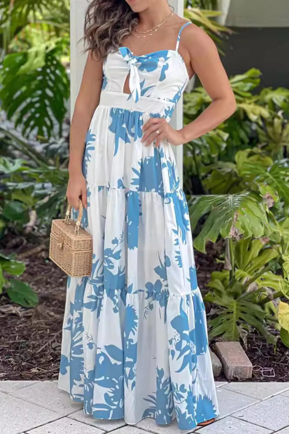Cutout tiered maxi dress full length