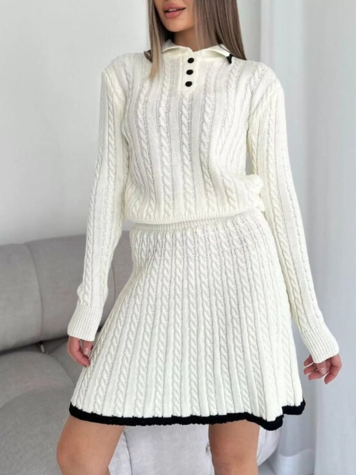 Cable knit top button detail