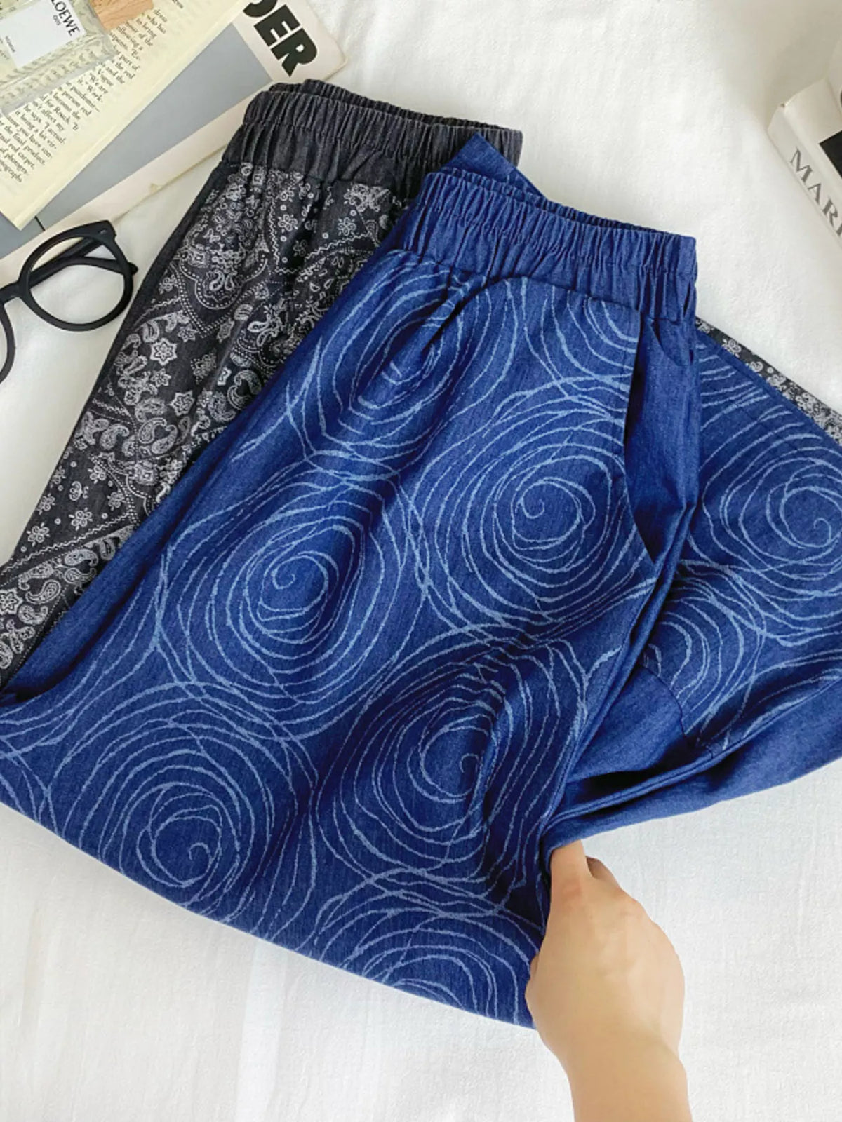 Elastic Waist Printed Denim Jeans, view 6