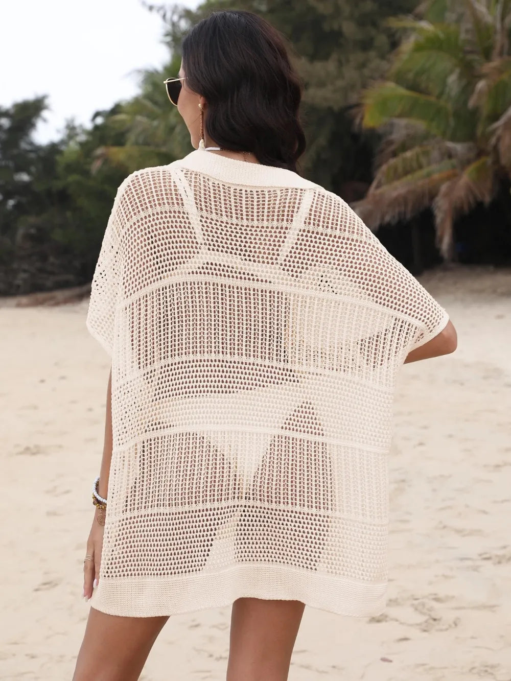 Hollow Out Collared Kimono Cover Up, view 7
