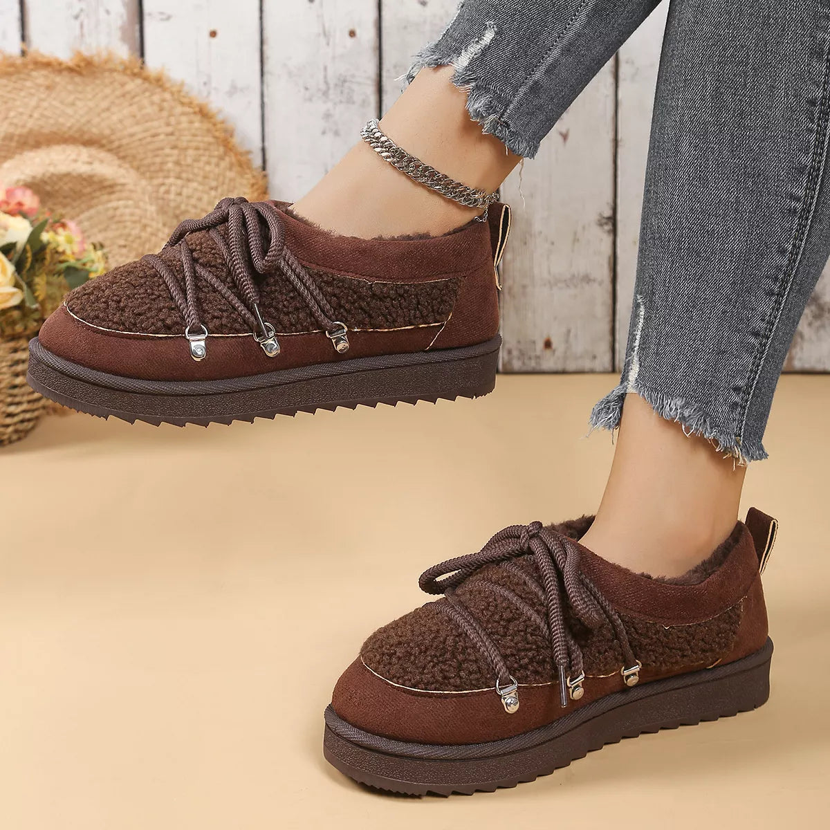 Lace Up Round Toe Platform Ankle Boots styling outfit