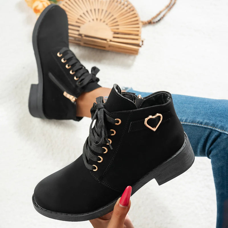 lace up heart charm ankle boots front view