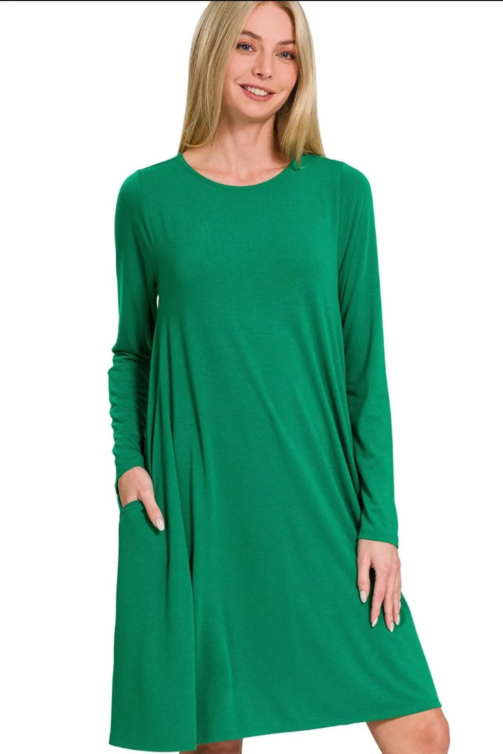 Long Sleeve Flare Dress With Pockets back view