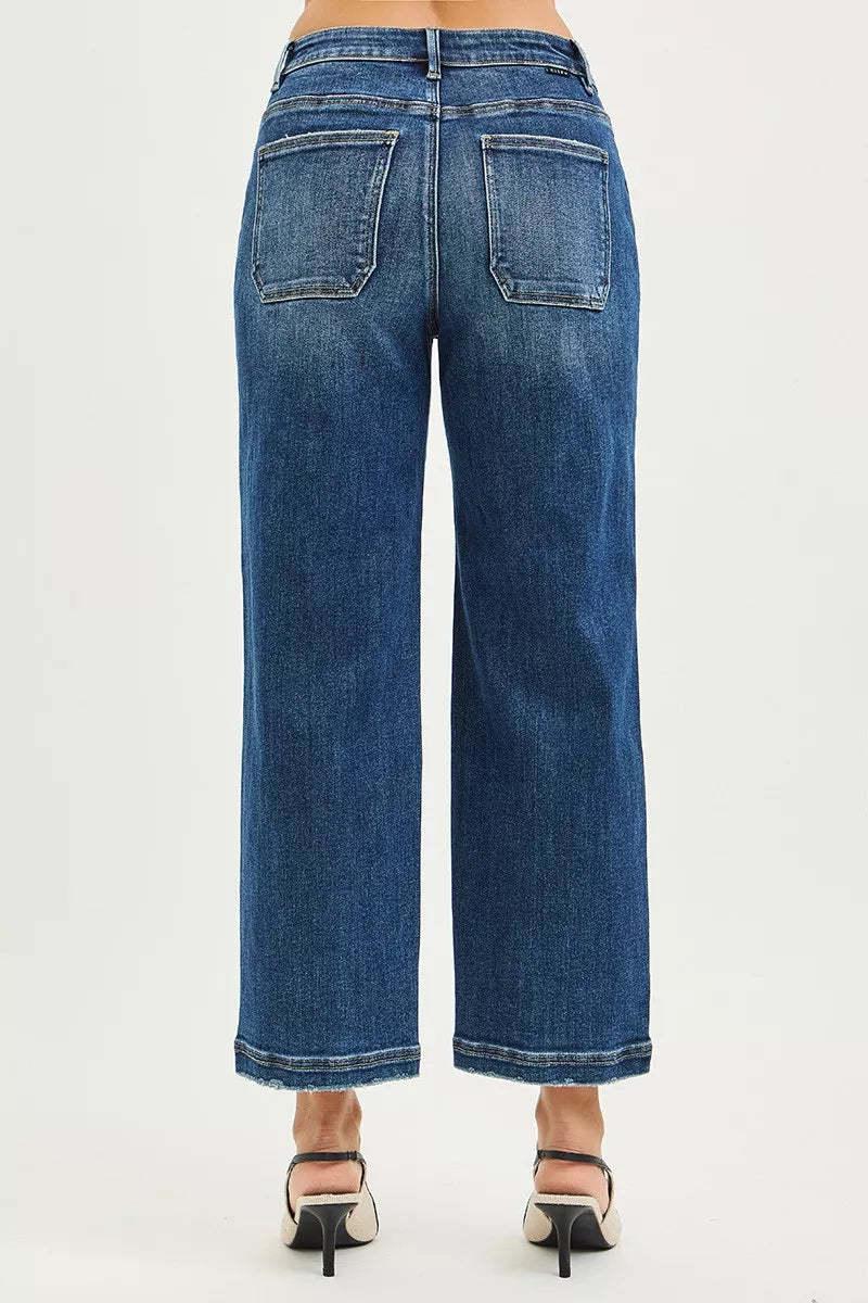 RISEN dark blue denim baggy jeans fabric detail
