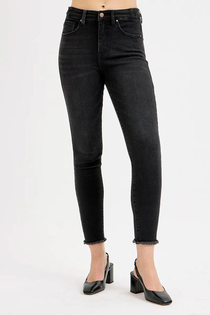 RISEN Full Size Tummy Control High Rise Adjustable Waist Skinny Jeans Plus Size - Fashorio