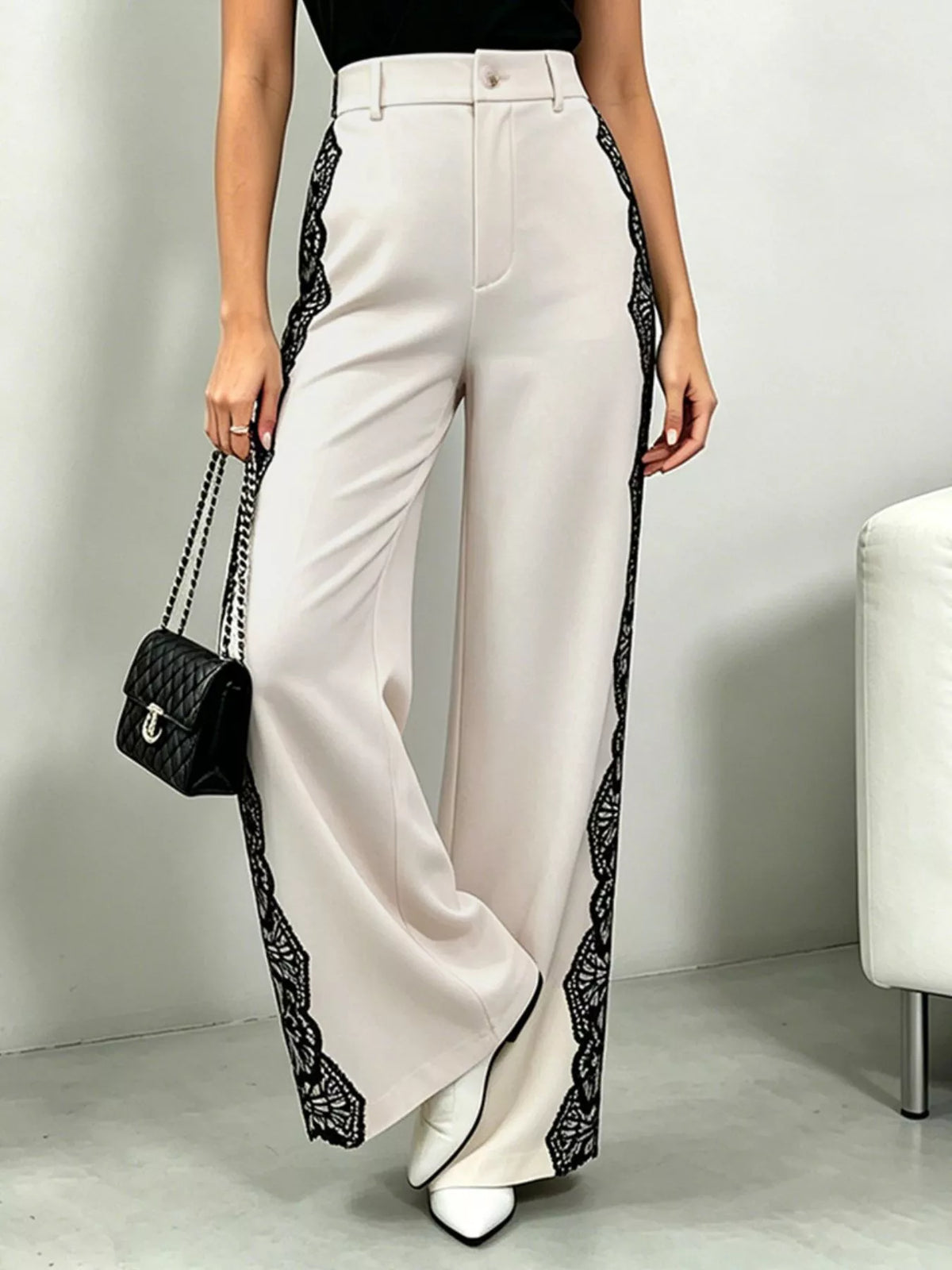 Beige wide leg pants side view