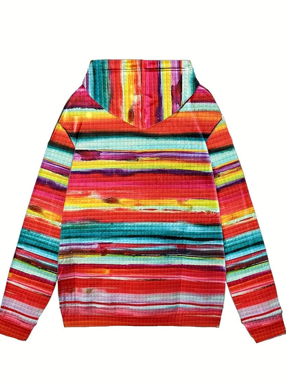 Drawstring Striped Kangaroo Pocket Hoodie - Fashorio