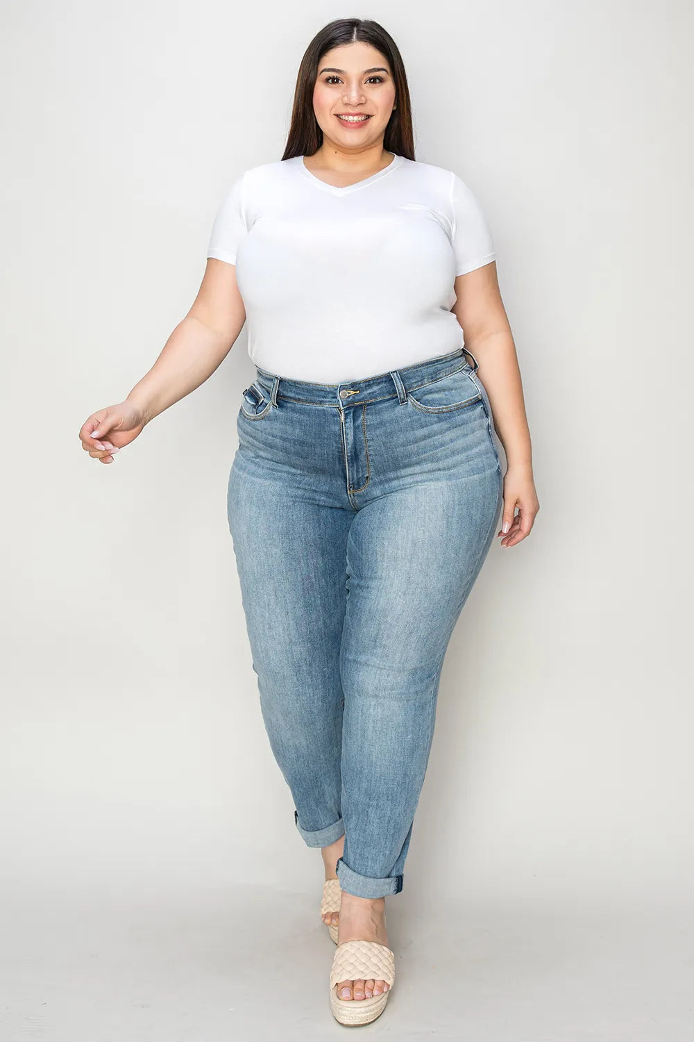 Judy Blue Plus Size Cuffed Hem Slim Jeans – Stretch Denim - Fashorio