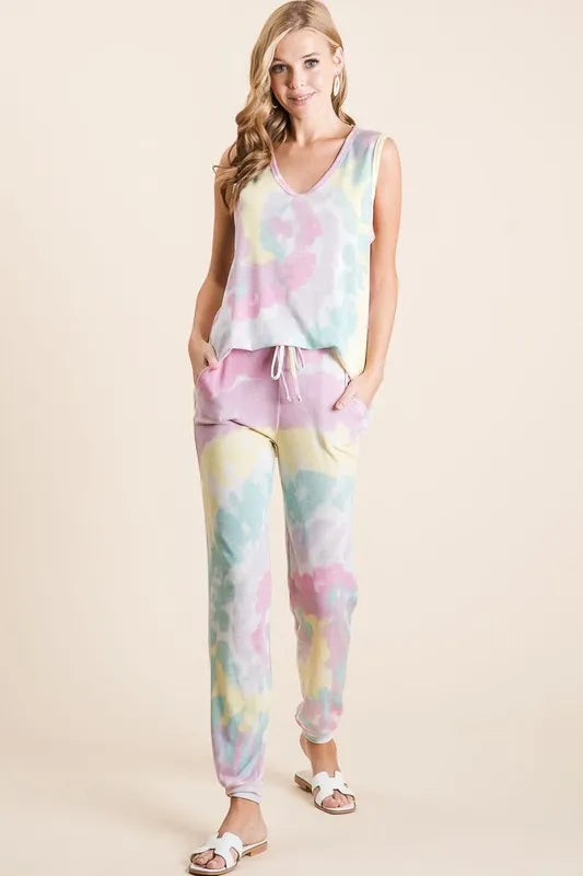 BiBi Tie Dye French Terry Casual Pants - Fashorio