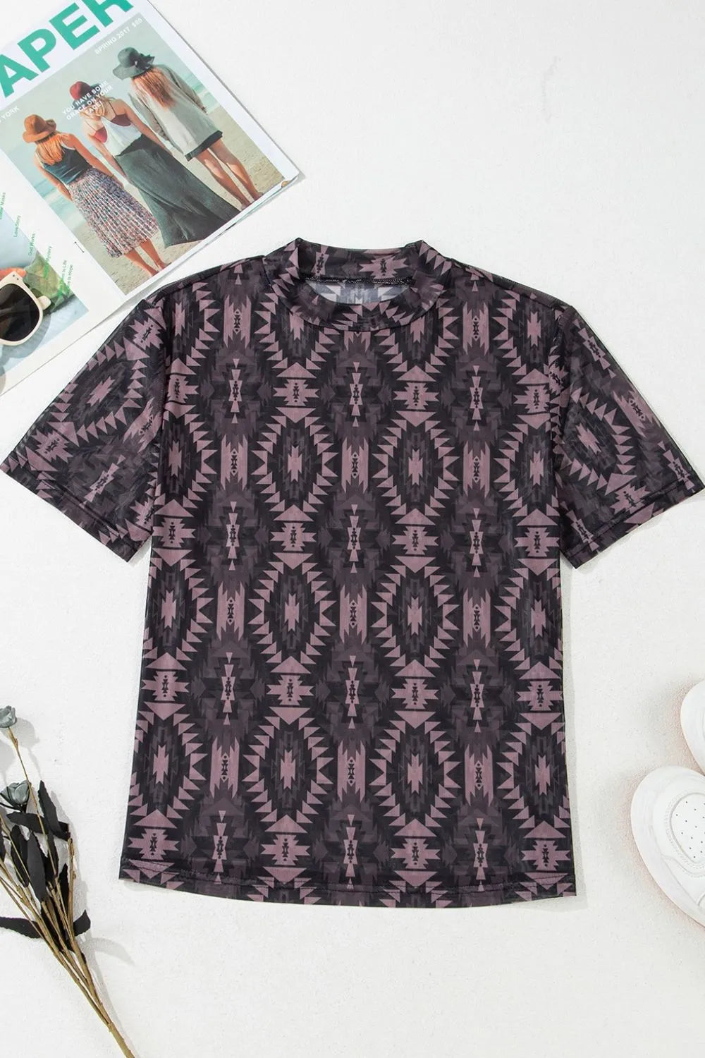Sheer Aztec print top side profile