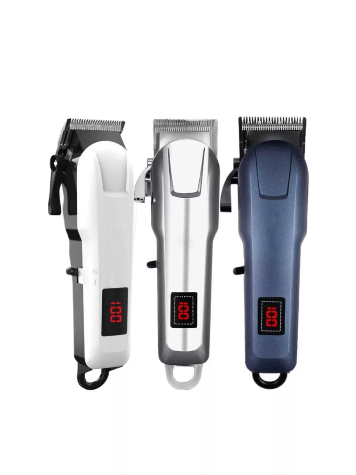 Cordless hair clipper with LED display front view