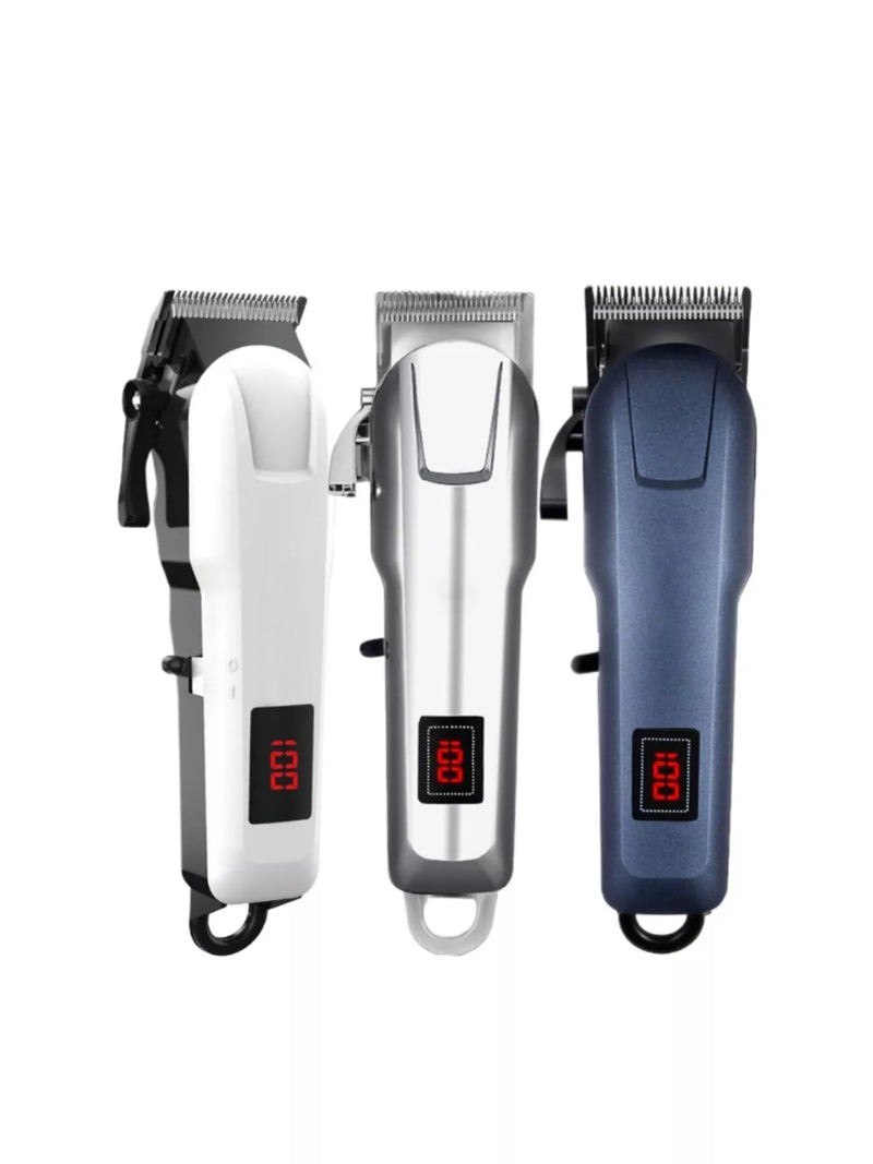 Cordless hair clipper with LED display front view