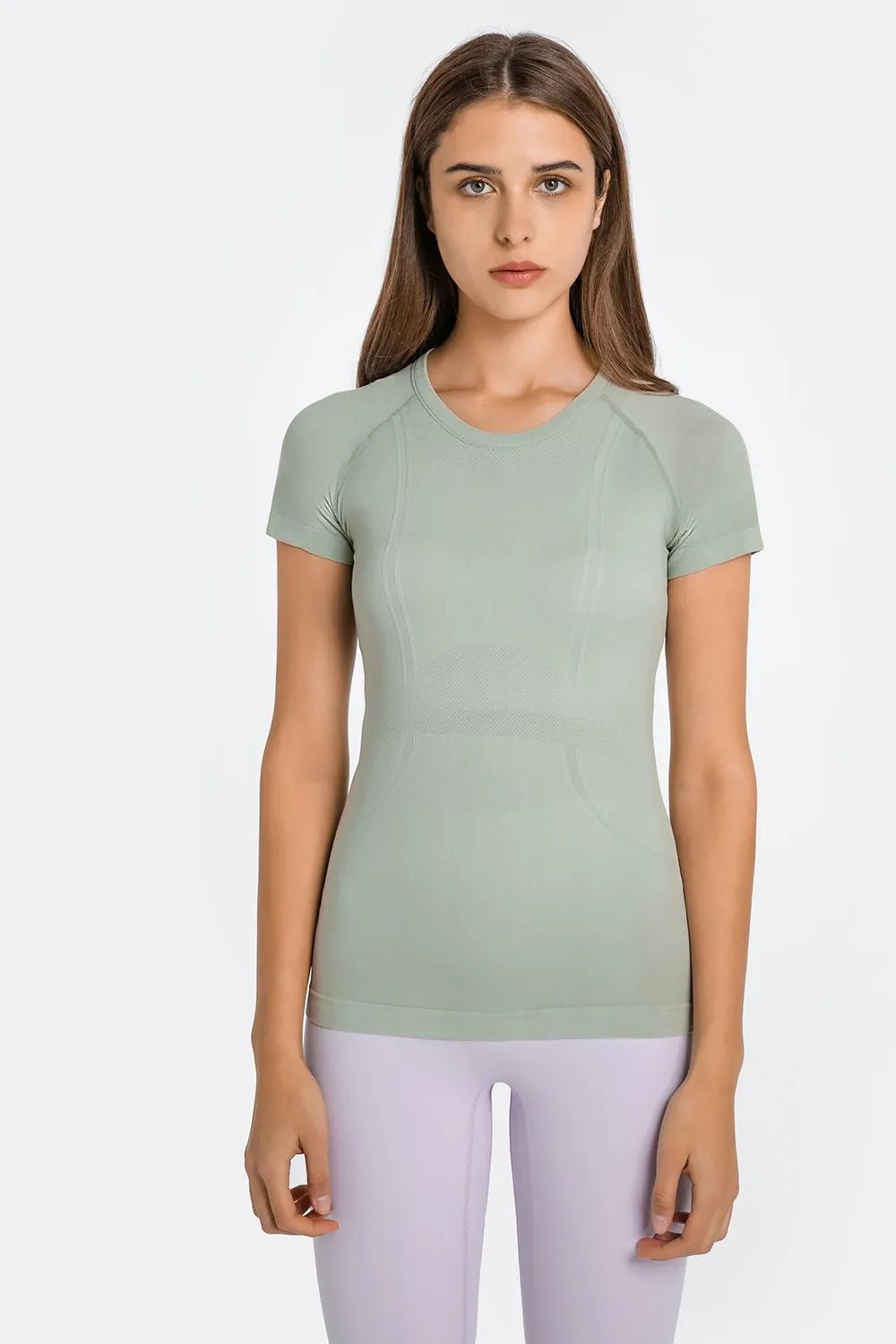 Millennia Round Neck Short Sleeve Active T-Shirt Sage - Fashorio