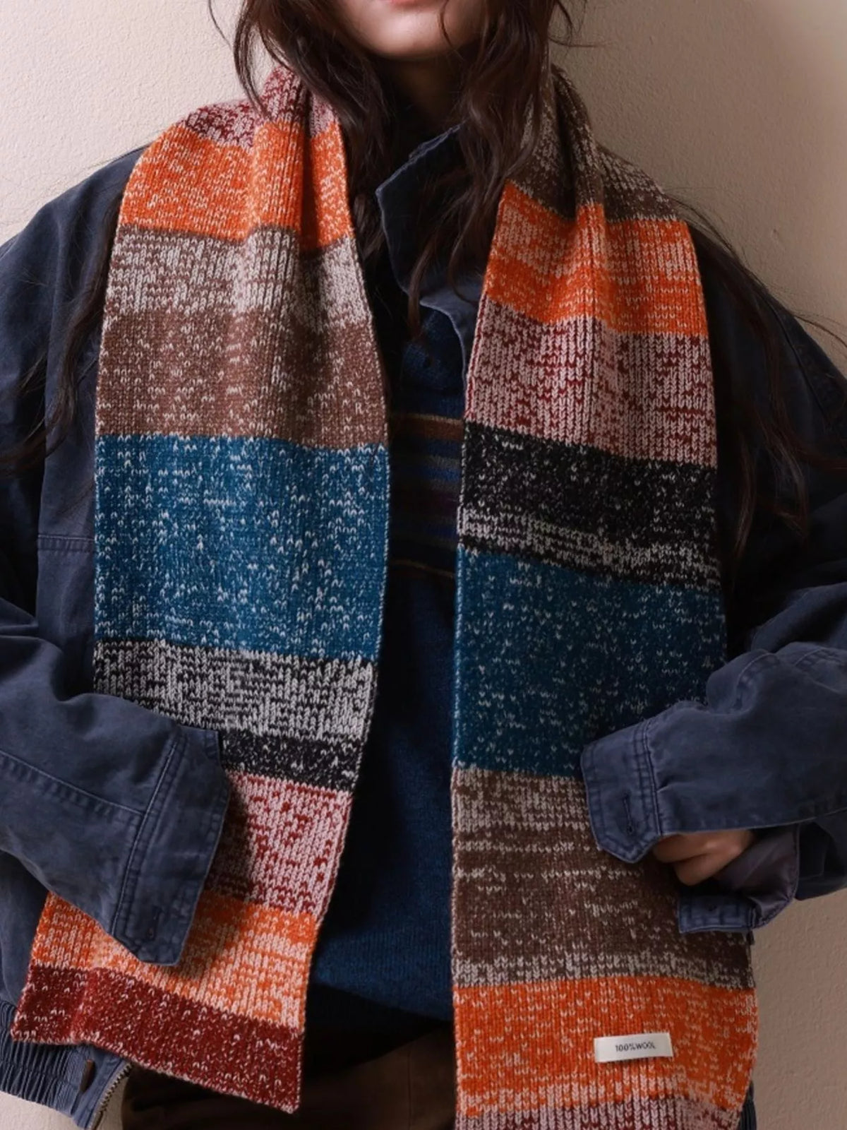 Wool scarf draped over a winter coat
