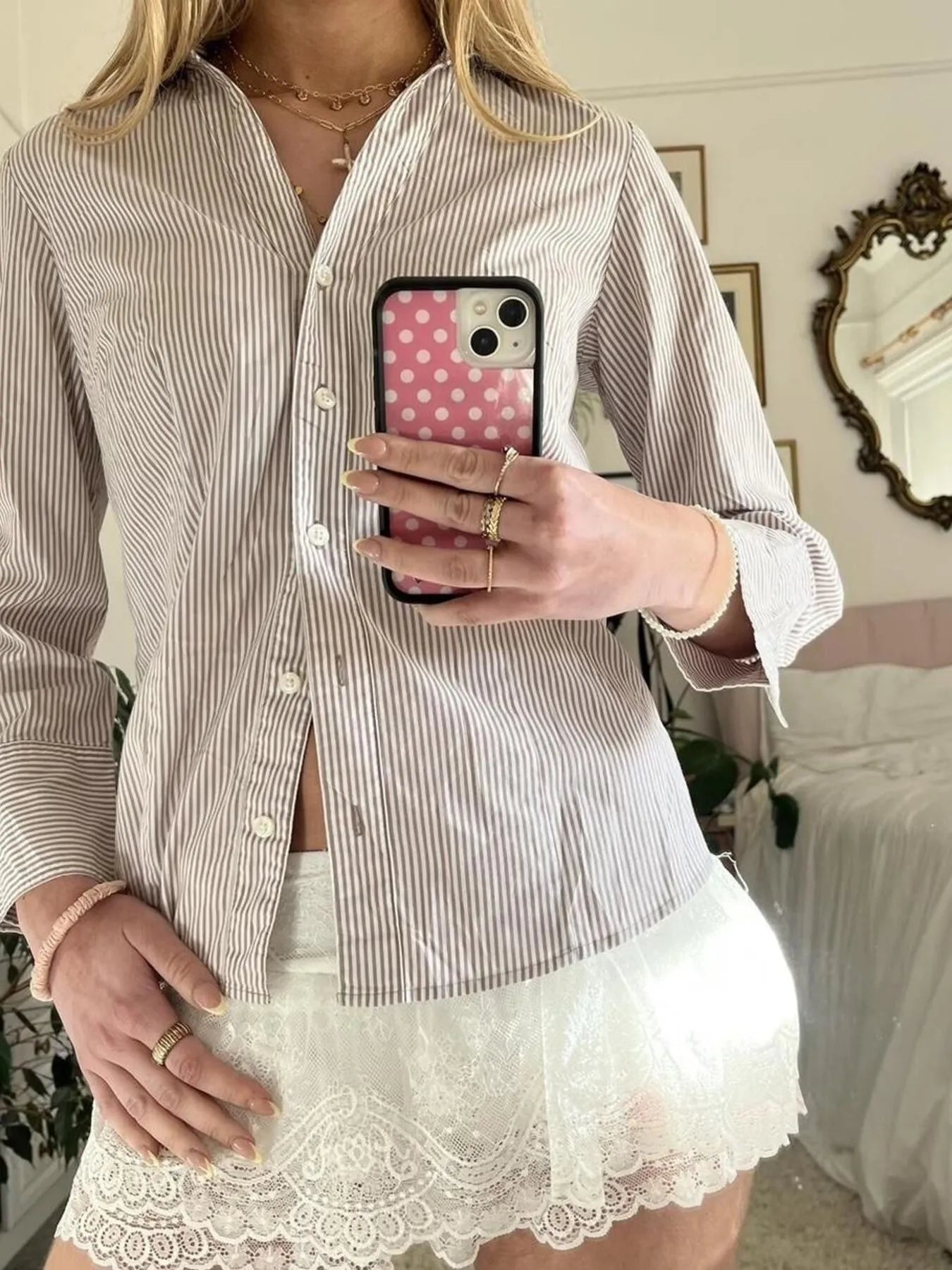 Printed Button-Down Long Sleeve Shirt Stripe - Fashorio