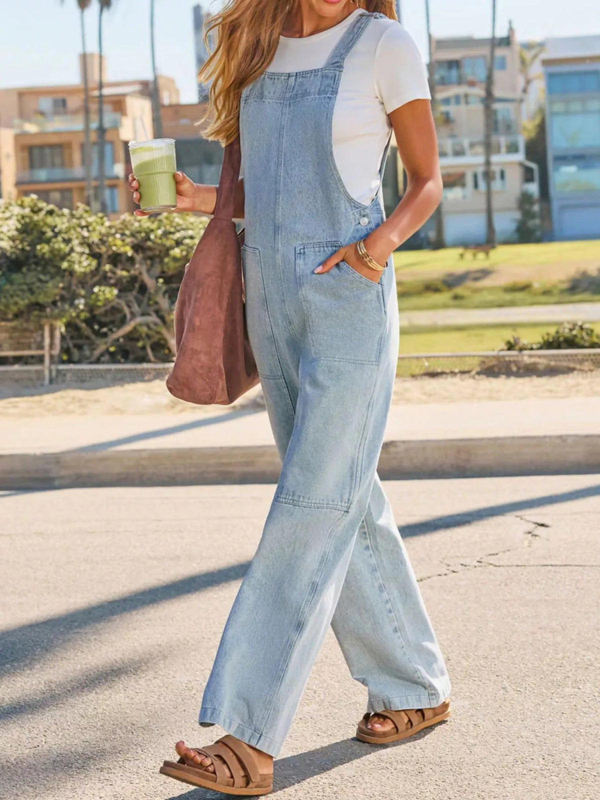Denim overalls pocket detail close up