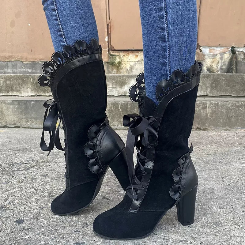 Lace Up High Heel Boots front view