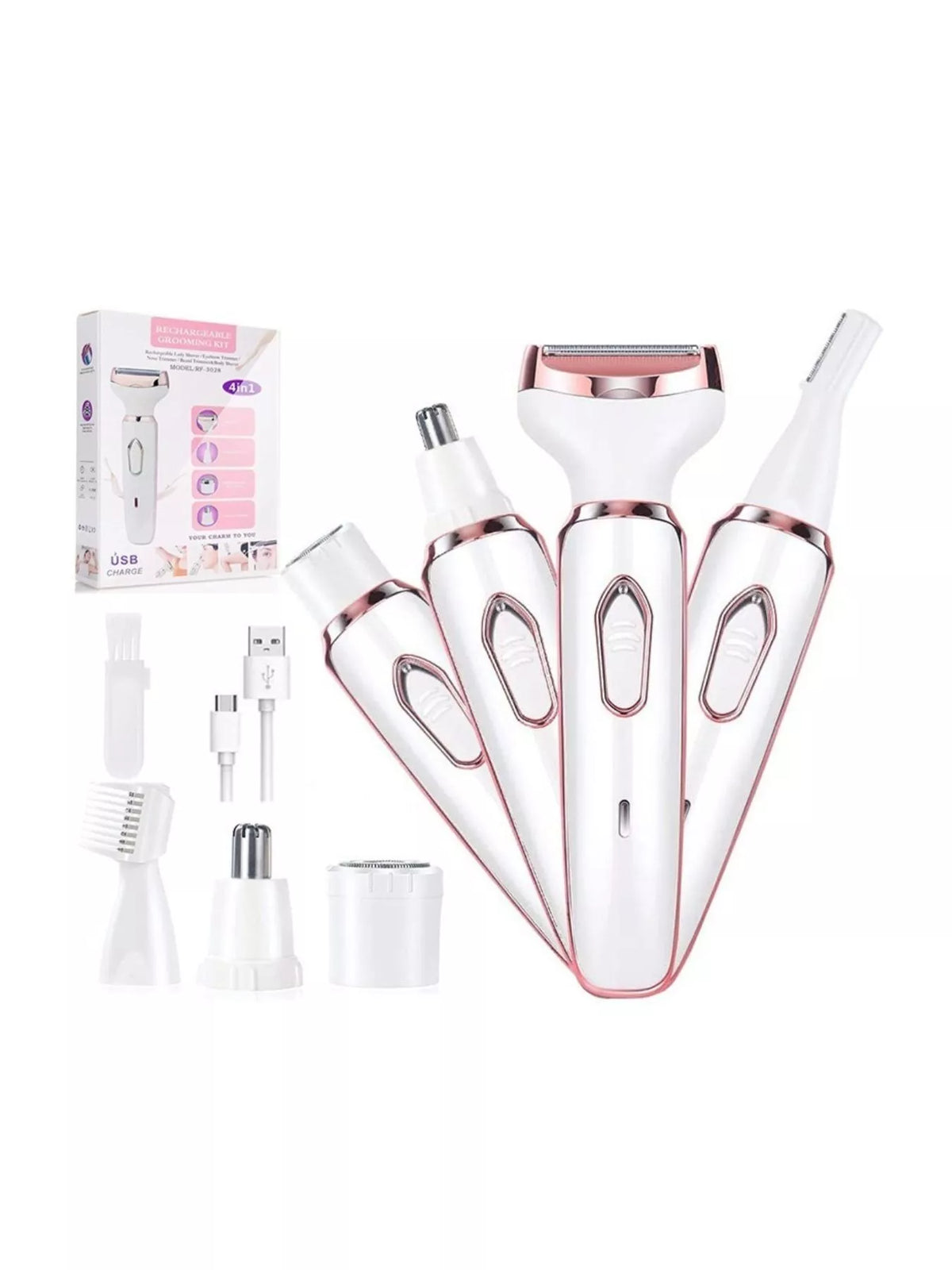 4 in 1 epilator attachments laid out