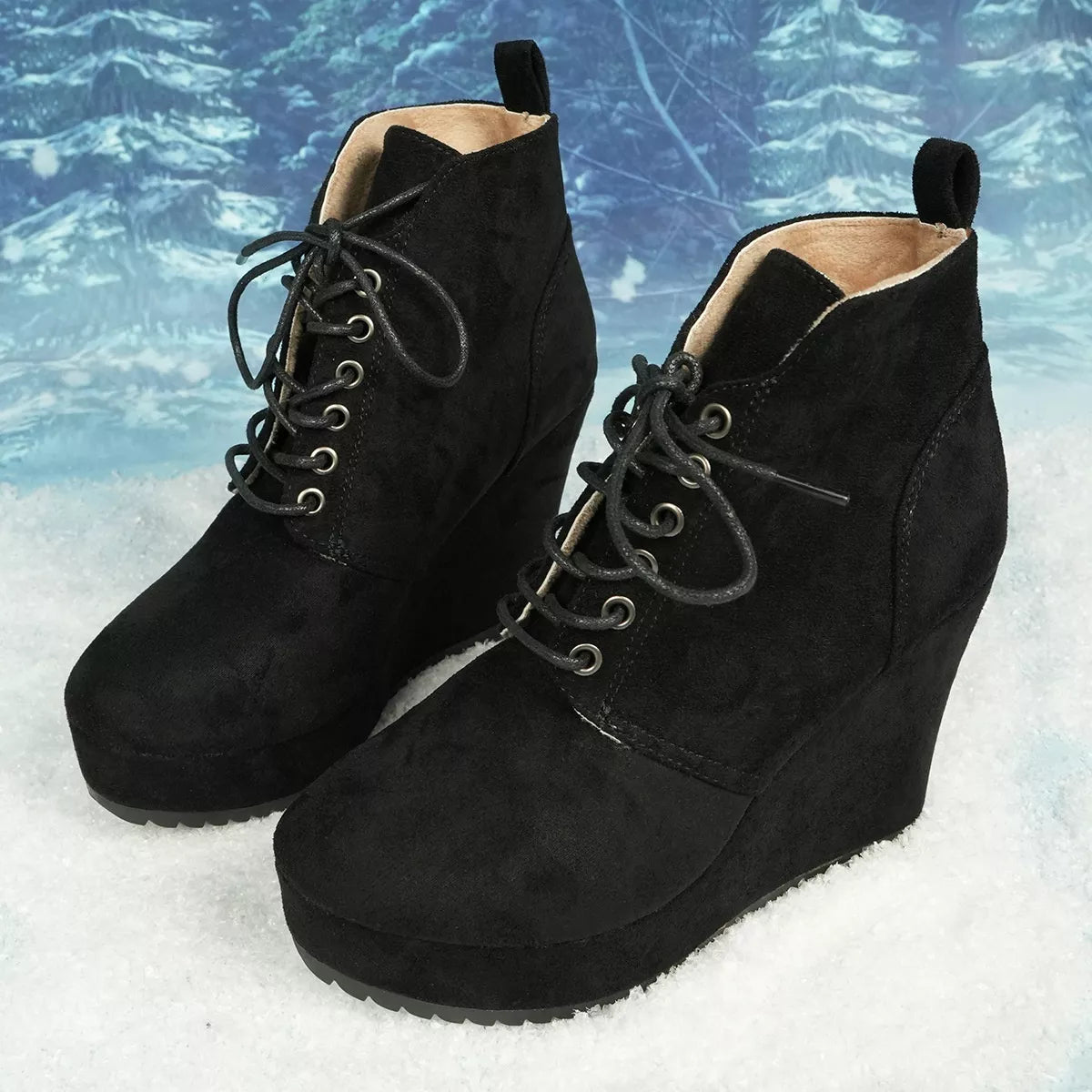 Lace Up Wedge Ankle Boots side profile