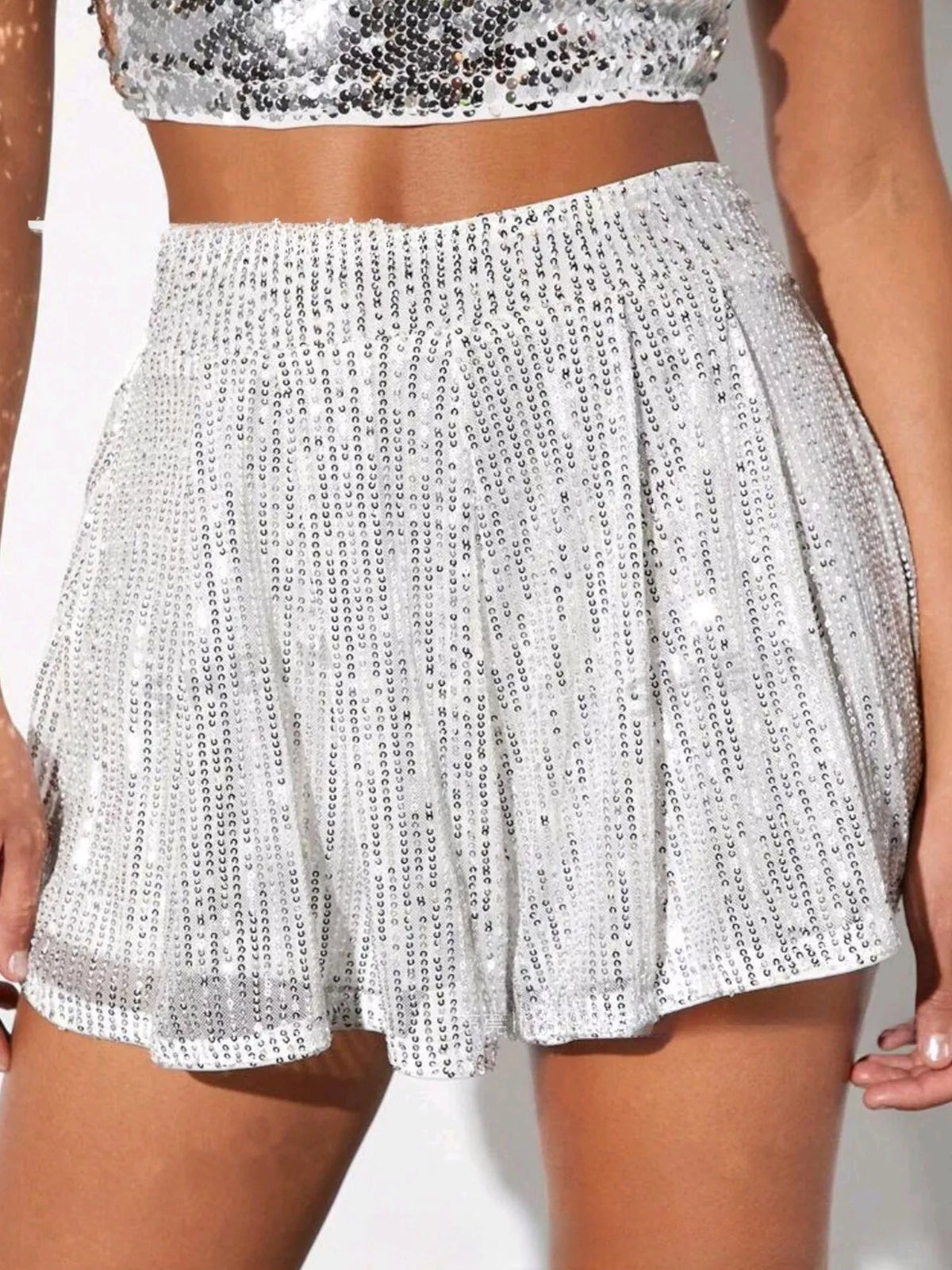 High waisted sequin shorts back view