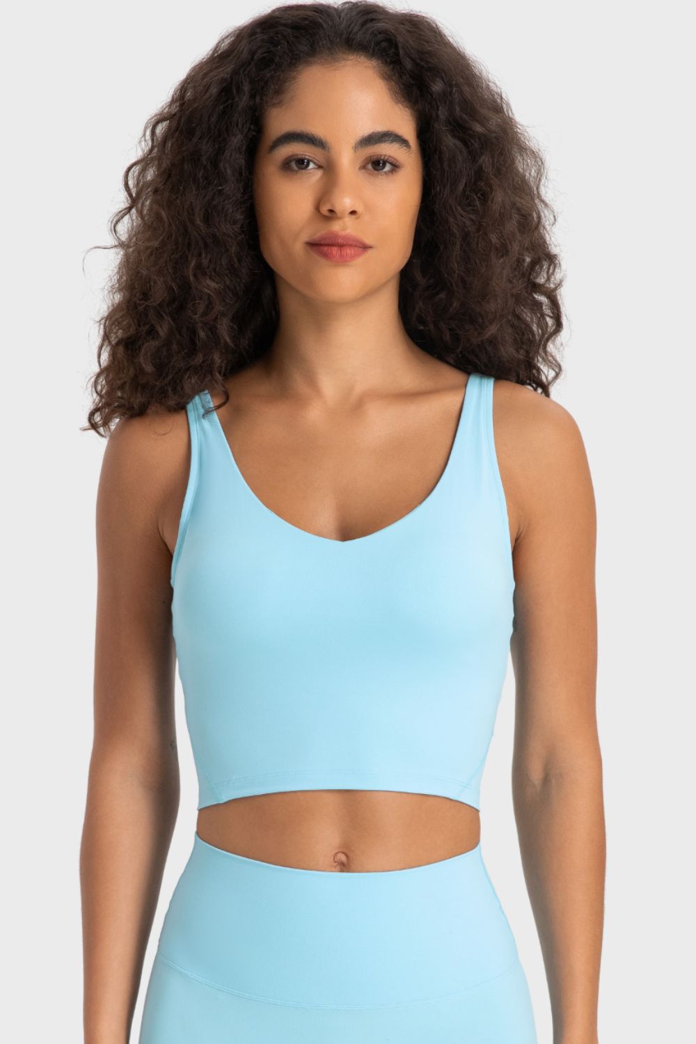 Millennia Deep V-Neck Crop Sports Bra Mint Blue - Fashorio