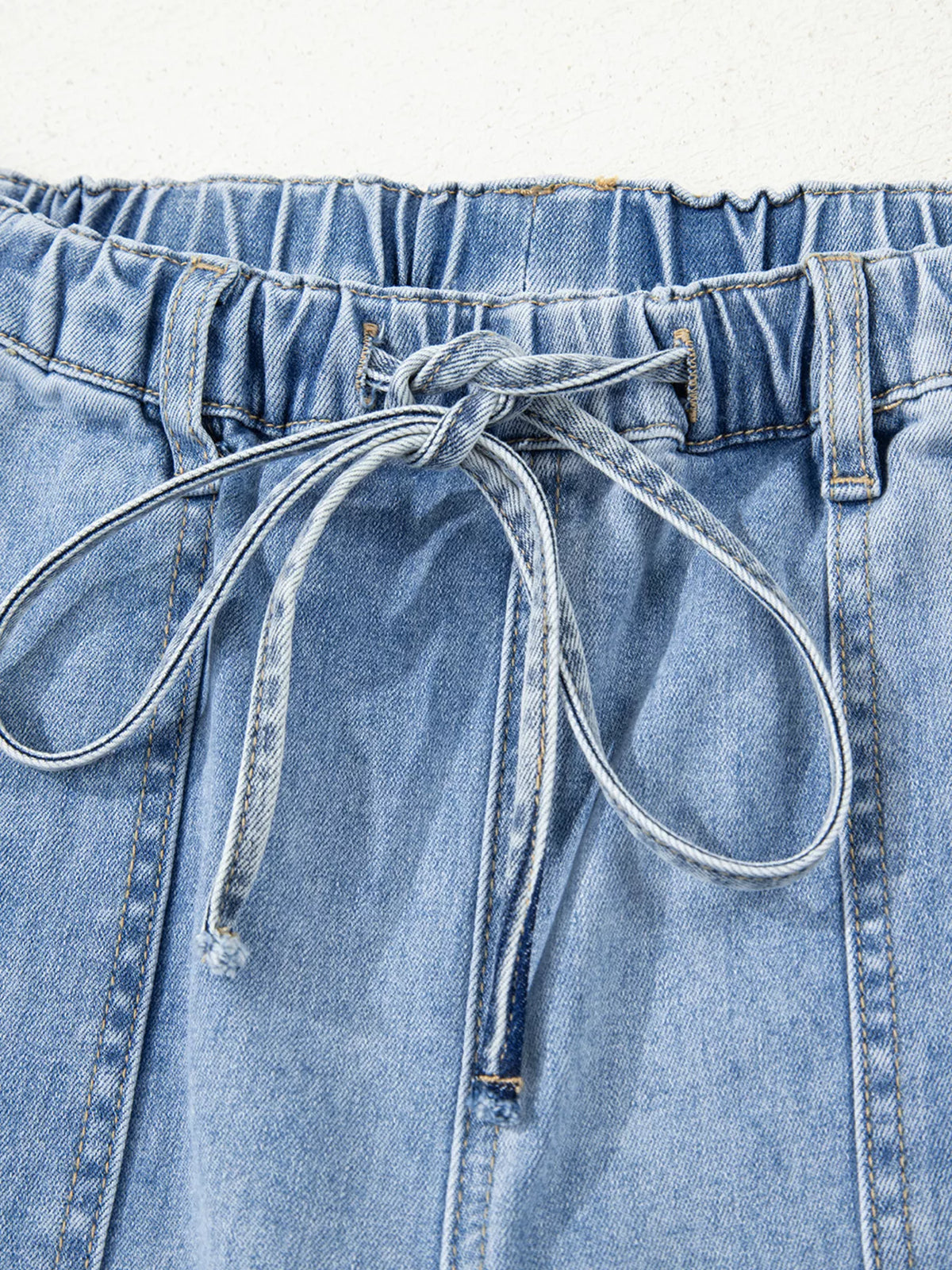 Wide Leg Drawstring Raw Hem Denim Jeans, view 8