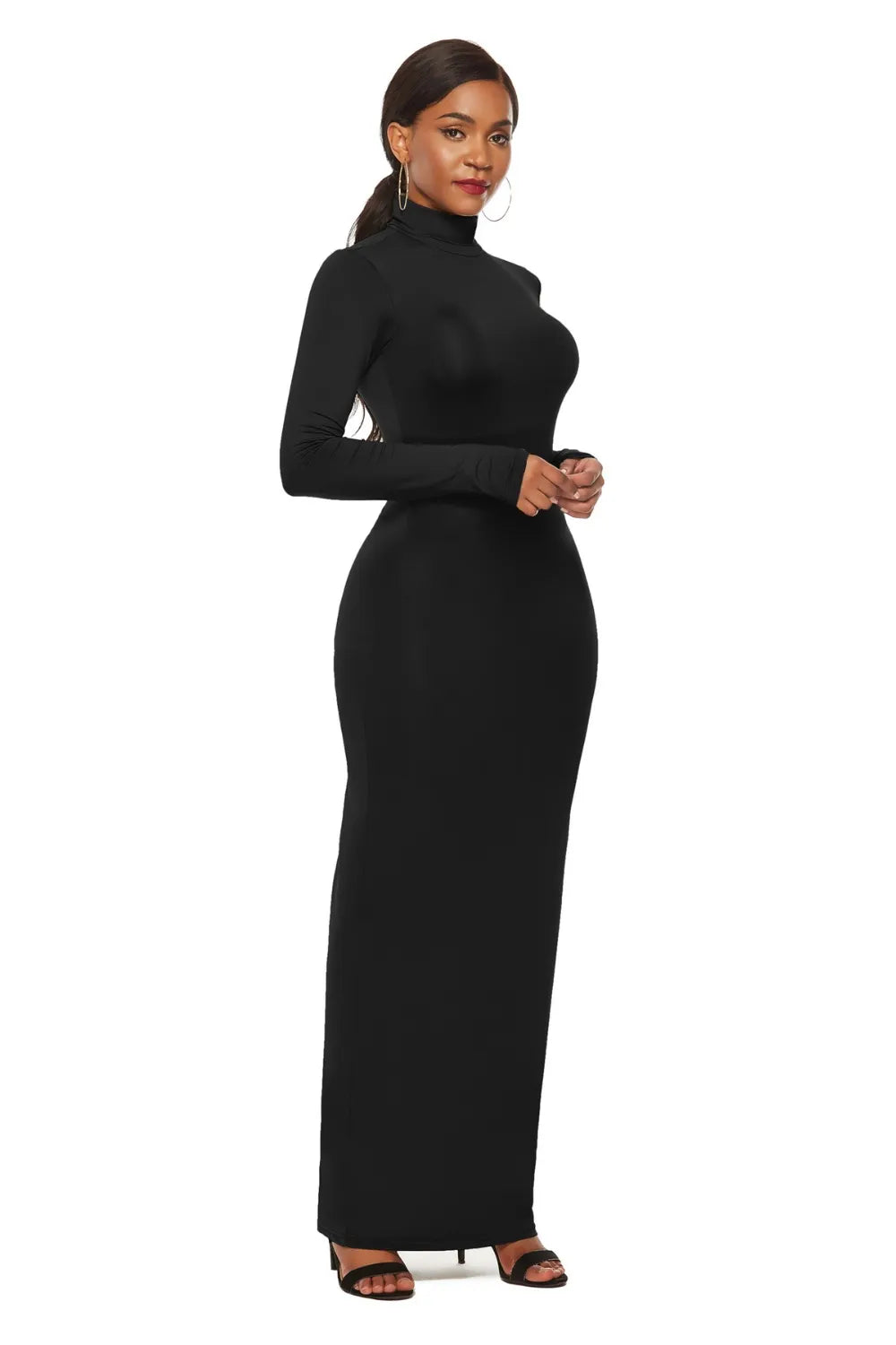 Mock neck maxi dress color option