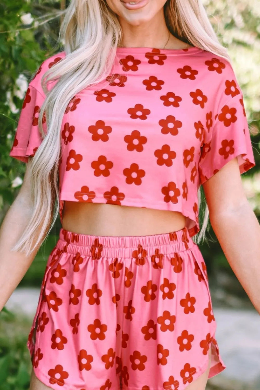 Floral Cropped Tee and Shorts Lounge Set, view 5