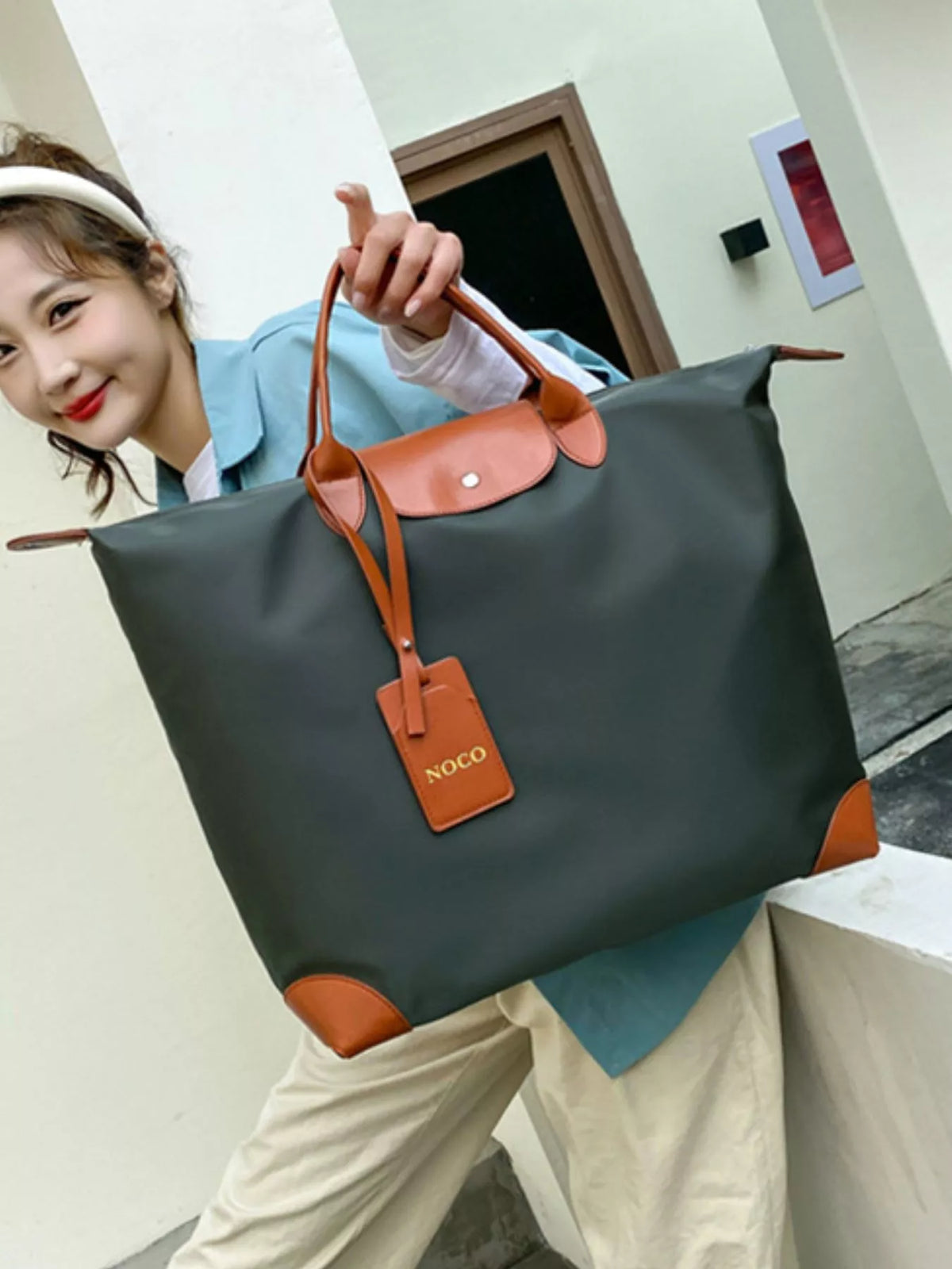 Grey Oxford duffel bag view