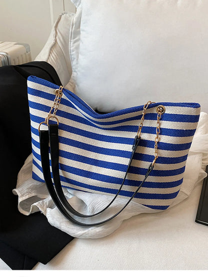 Striped Shoulder Bag with Chain Detail - Fashorio
