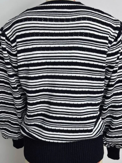 Striped V-Neck Tie-Front Cardigan - Fashorio
