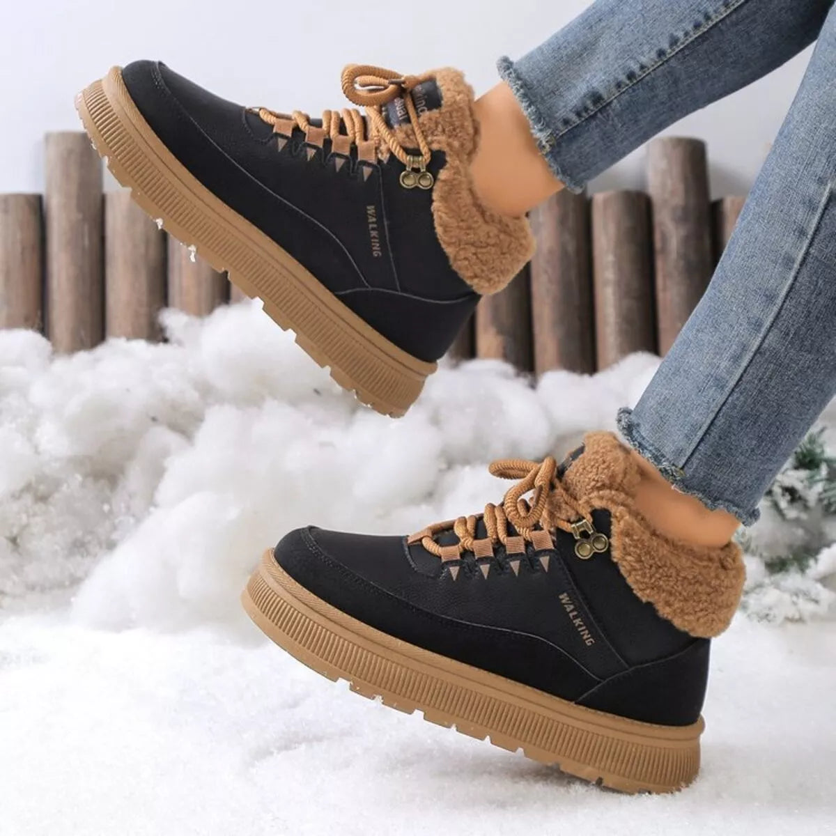 Lace up platform ankle boots front view