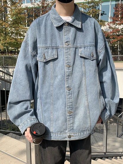 Men's Full Size Button Up Long Sleeve Denim Jacket Plus Size - Fashorio