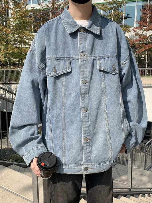 Men's Full Size Button Up Long Sleeve Denim Jacket Plus Size - Fashorio