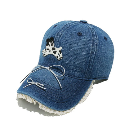 Dog Bow Adjustable Baseball Cap Indigo One Size - Fashorio