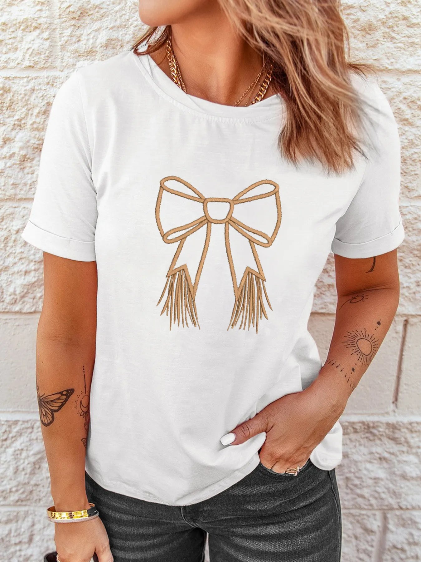 Bowknot Western Round Neck T Shirt - Fashorio