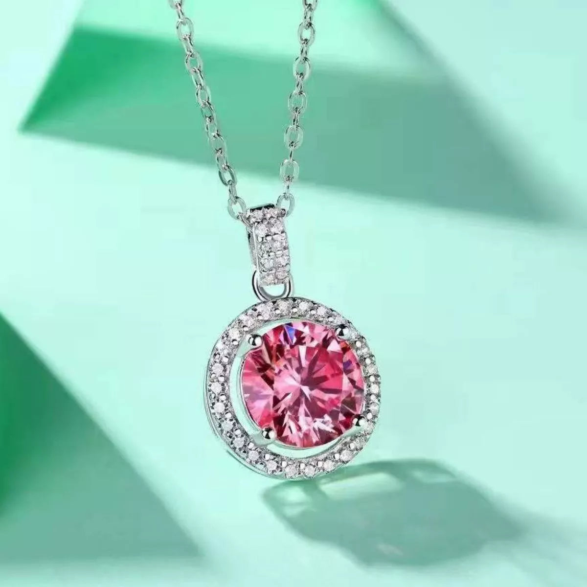 3 carat moissanite sterling silver pendant necklace, front view