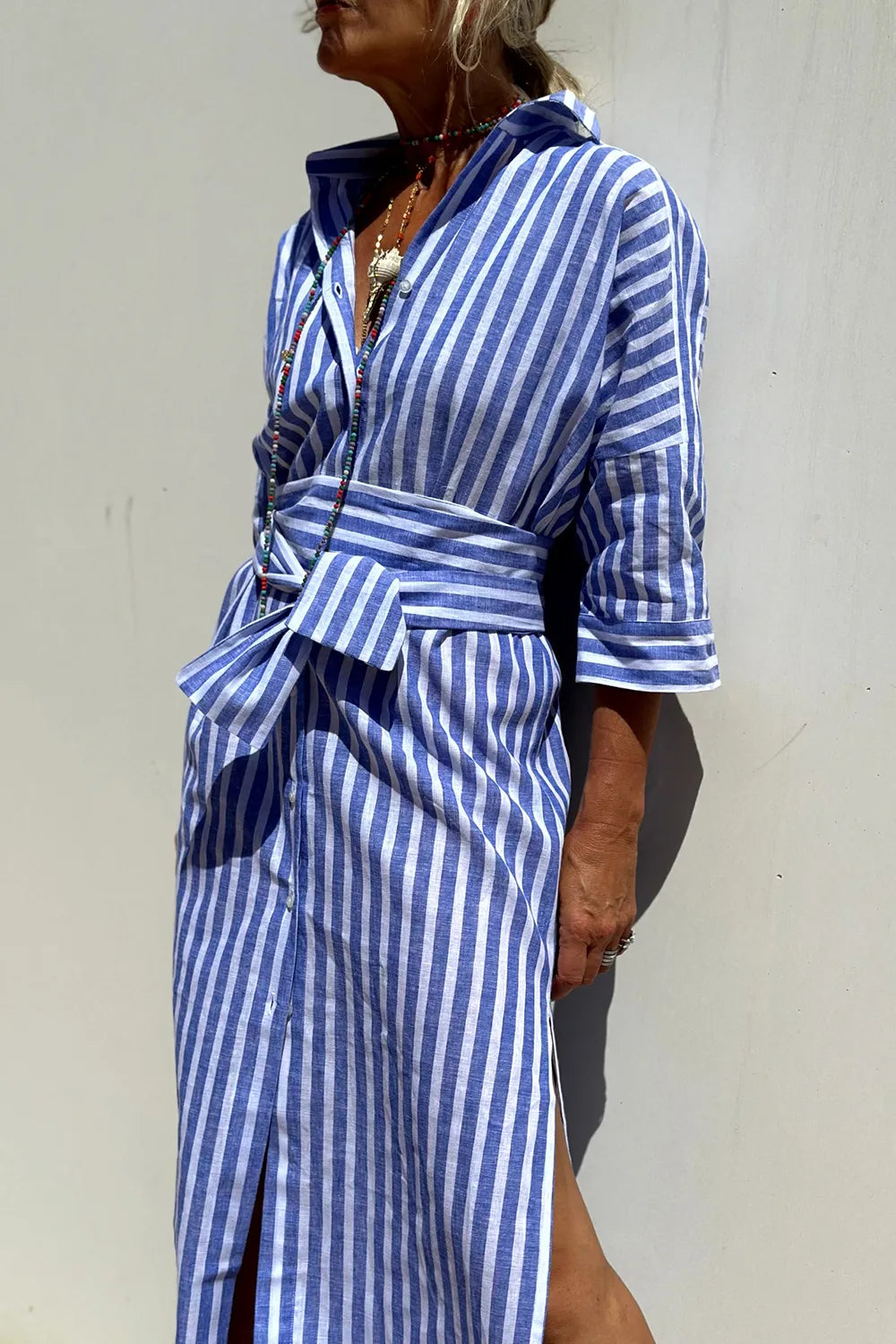 Button up dress tie waist detail