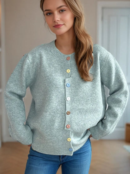 Button Down Long Sleeve Cardigan - Fashorio