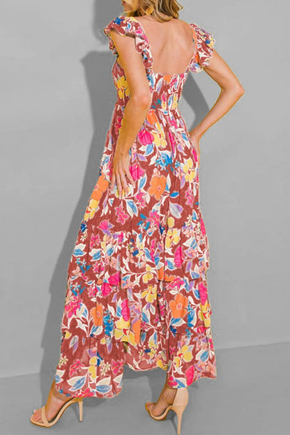 Tiered Ruffled Printed Sleeveless Dress - Fashorio