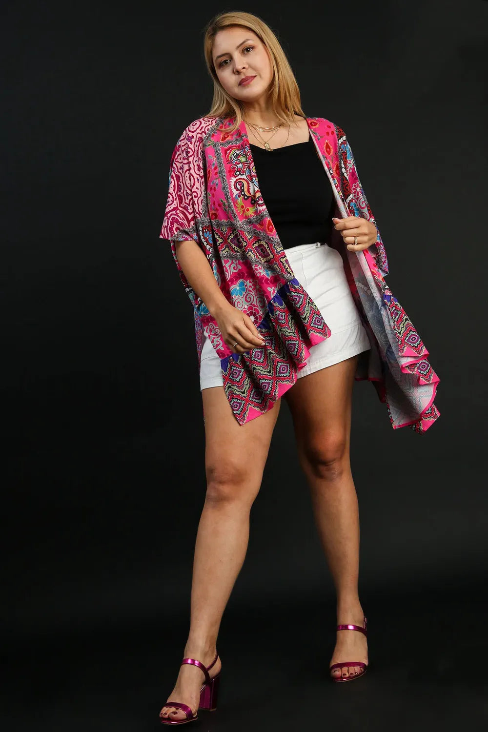 Flowy mixed print cover up back detail