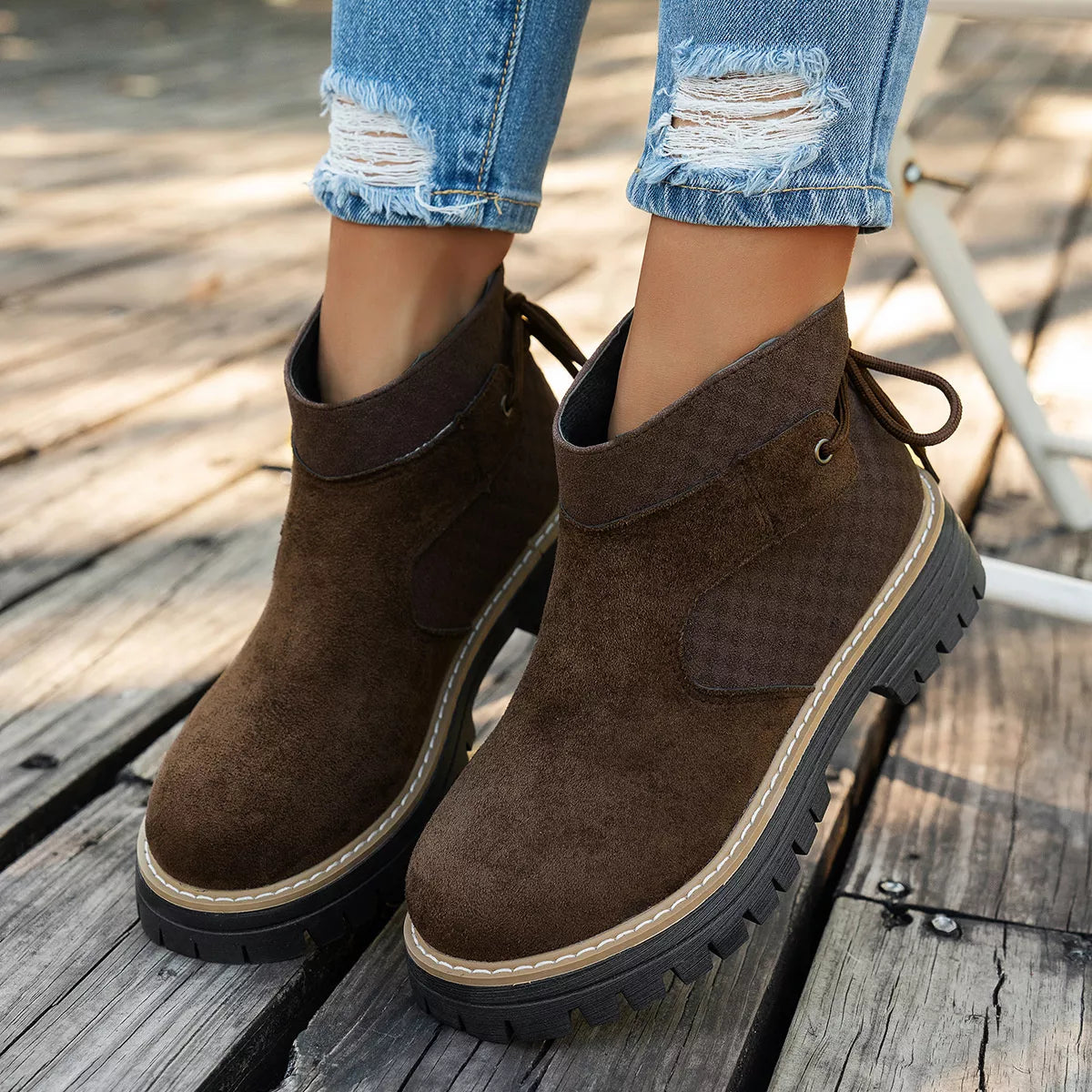 Round Toe Platform Boots top down view