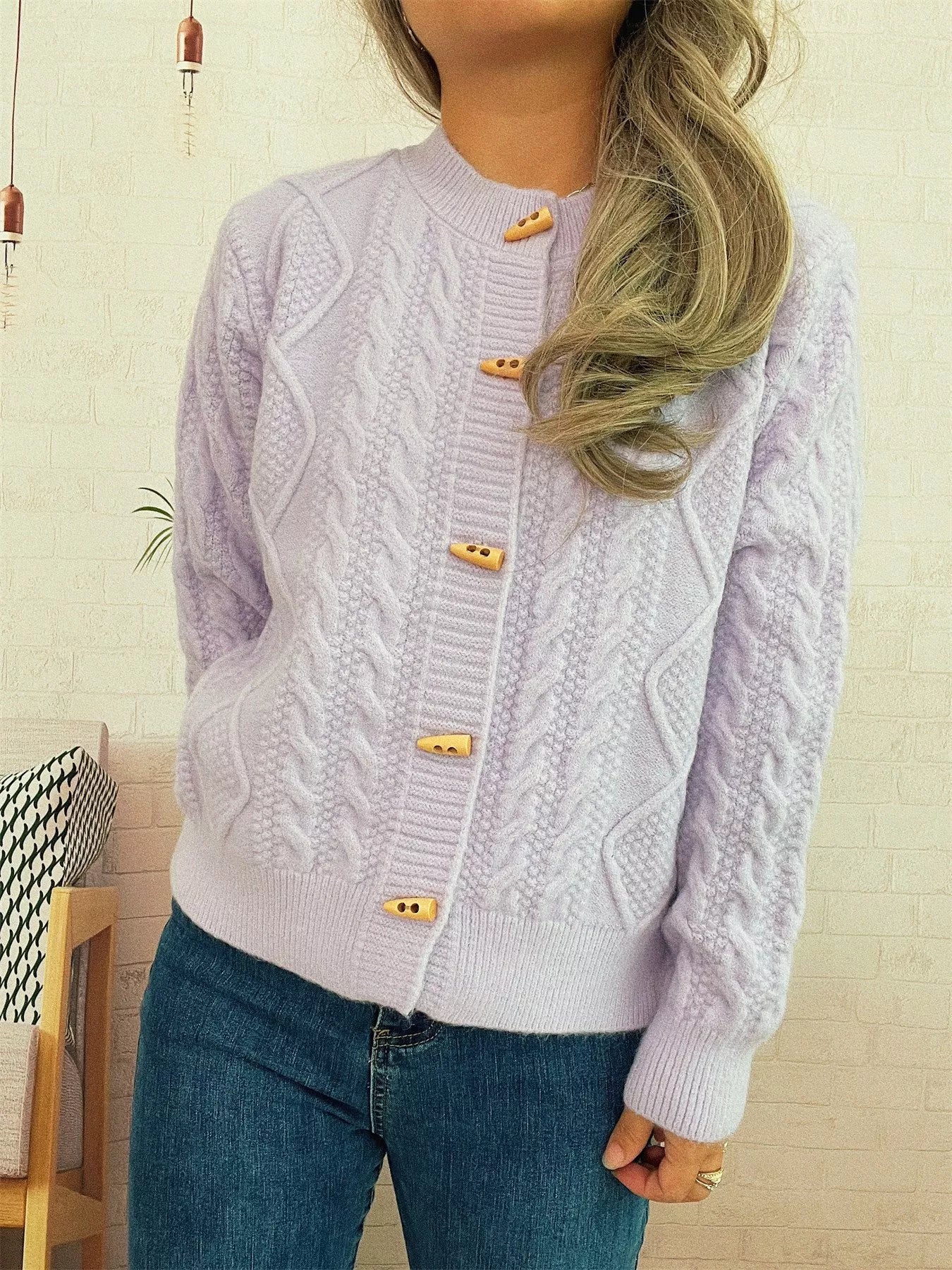 Cable Knit Button-Up Cardigan - Fashorio