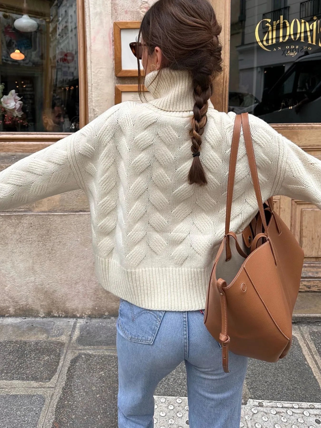 Ribbed Hem Turtleneck Long Sleeve Sweater - Fashorio